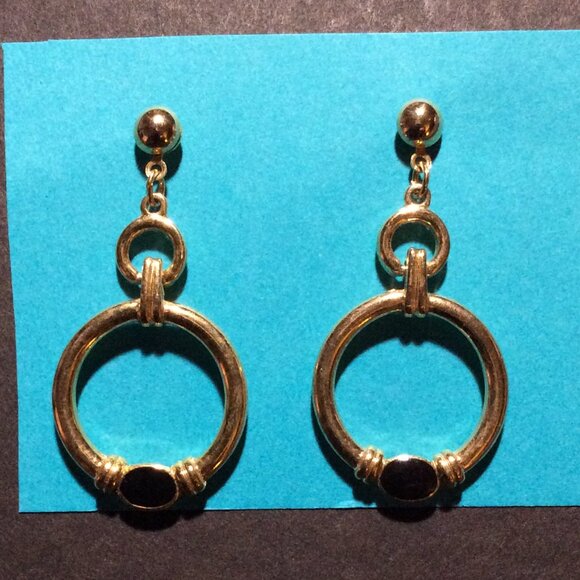 Classic '80s Elegance Earrings Gold & Black Dangle 🖤✨ #VintageChic #80sElegance - Picture 3 of 3